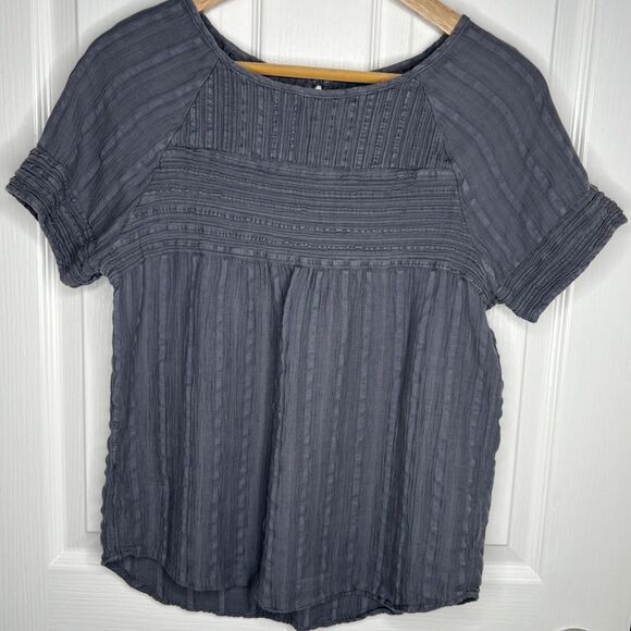 Prana Women's Top Blouse Small Blue Gray Organic Cotton Blend Boho Short Sleeves - Picture 1 of 7